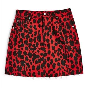 Black and red cheetah topshop Moto denim mini skirt